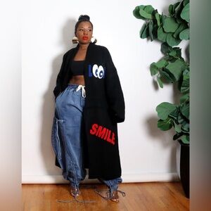 Maximila Paris Open Front Patch Work Cardigan in Black One size